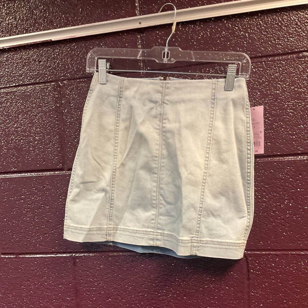 light wash denim mini skirt